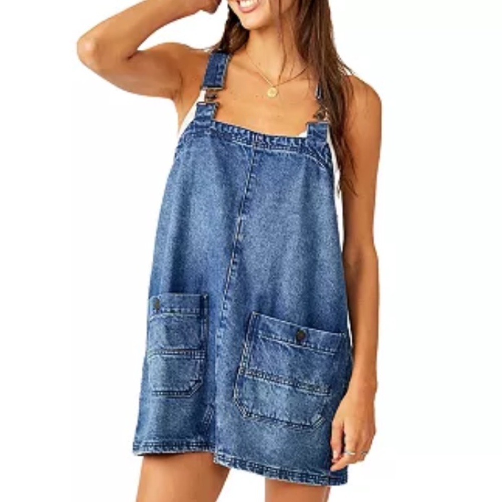 Free People We The Free Smock Denim Overall Dress